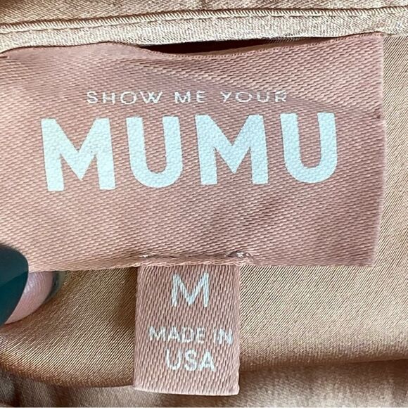 Show Me Your Mumu Rose Gold Samantha Ruffle Wrap Dress Size Medium MISSING SASH - Picture 12 of 16